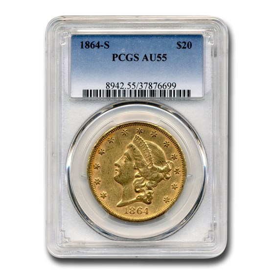 1864-S $20 Liberty Gold Double Eagle AU-55 PCGS 1864-S $20 Liberty Gold Double Eagle AU-55 PCGS